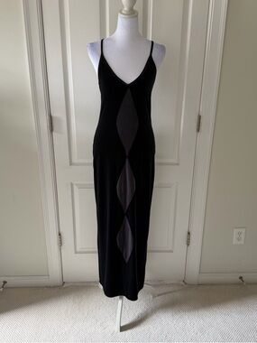 Luly K Vintage Velvet Black Maxi Slip Dress with Diamond Panel Detail